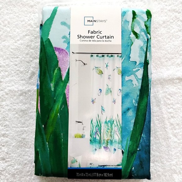 New! Mainstays Fabric Shower Curtain Watercolor OCEAN Life 70" x 72" Sealife - Picture 1 of 3